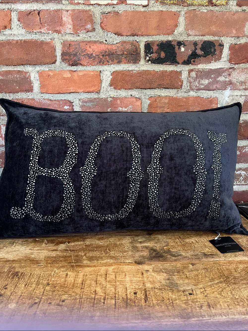 Black 'BOO!' Velvet Decorative Pillow - Designer Brand